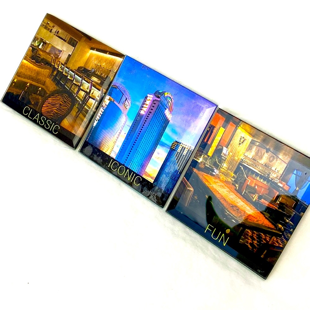 Vintage glass top coasters iconic, fun, classic.